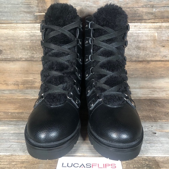 NEW Nine West Weaton3 Fur Line Combat Boots Black - Picture 2 of 6